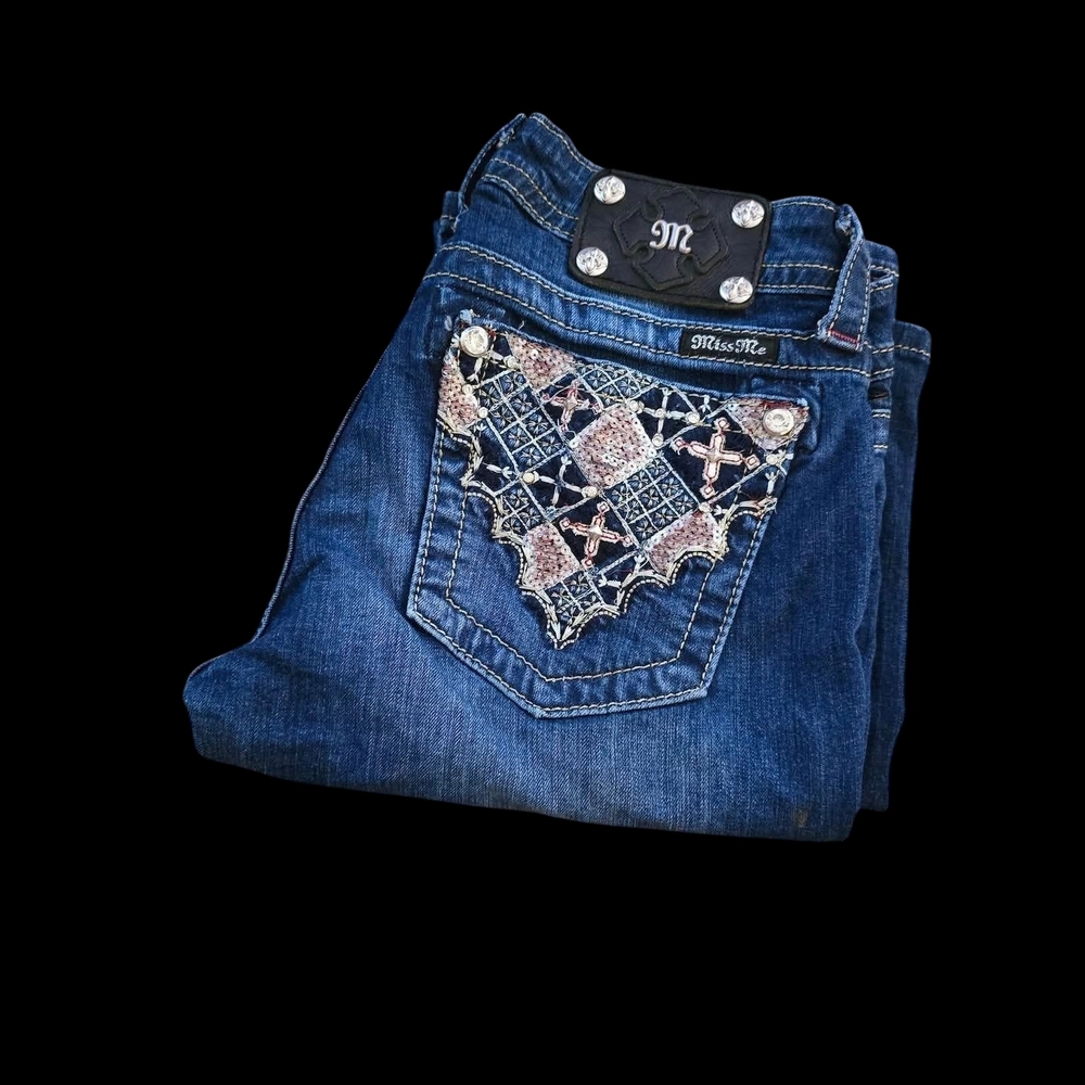 Miss Me Dark Blue Boot Cut Jeans with Pocket Embroidery - Picture 3 of 3
